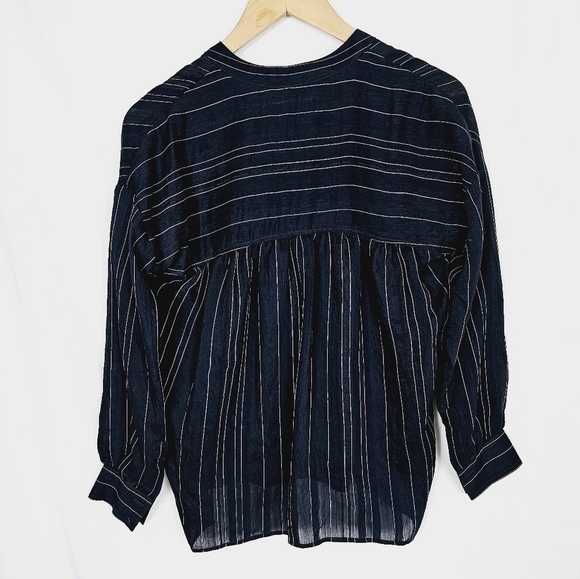NWT Vince Drape Striped Pullover Blouse In Coastal Blue - Picture 8 of 8